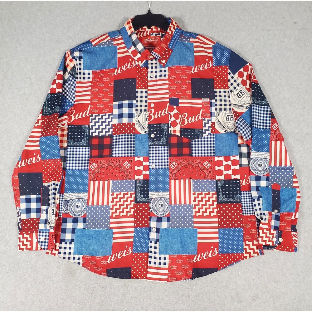 RSVLTS Budweiser Bud-dana KUNUFLEX Shirt Mens 2XL Long Sleeve Button Down Red - Picture 1 of 13